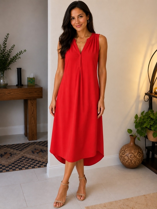 Cupio Dresses & Skirts - Sleeveless V-Neck Red Midi Dress by